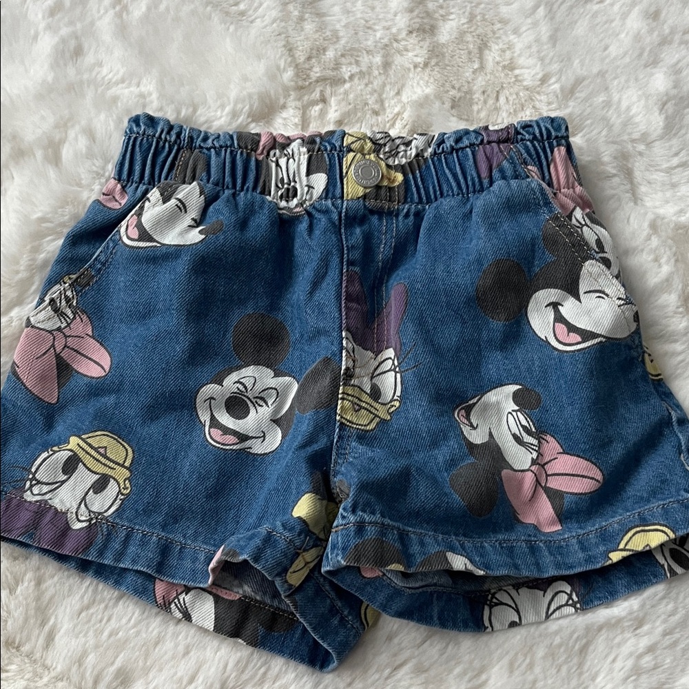 Disney Blue Denim Shorts with Cartoon Print